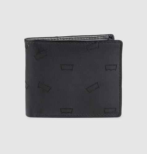 Men Blue Self Design Leather Lazer Two Fold Wallet